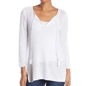 Tommy Bahama NWT White Lattice Stitch Tunic L